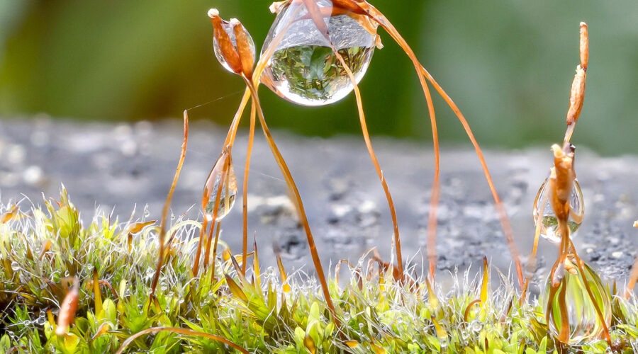 Wassertropfen auf Moos